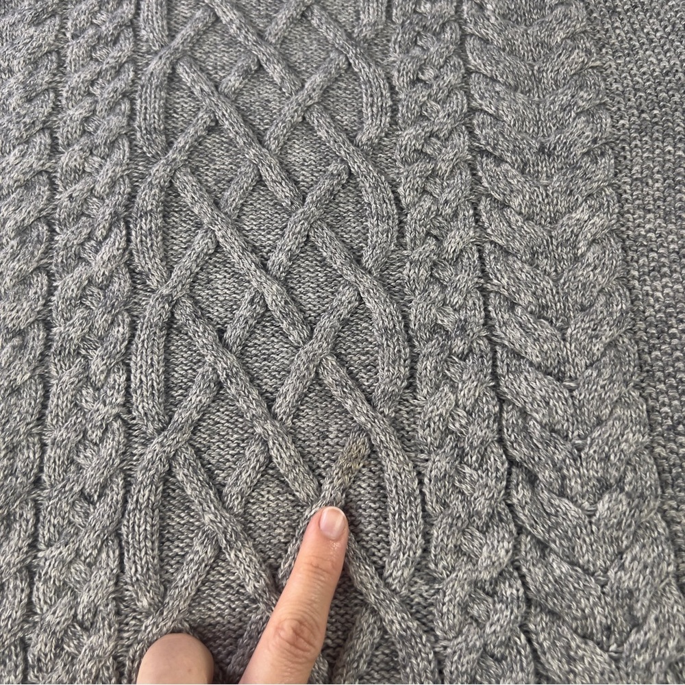 Gap Aran Sweater Women Large Heather Gray Crew Neck Chunky Cable Knit Fisherman - Picture 8 of 8